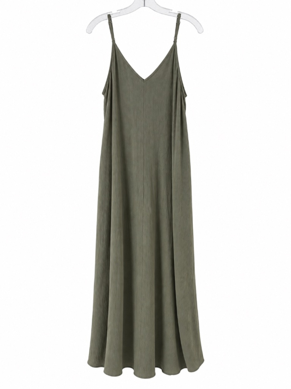 TREASURE & BOND Olive Green Crinkle Gauze V-Neck Maxi Dress Pockets L EUC - Picture 3 of 8